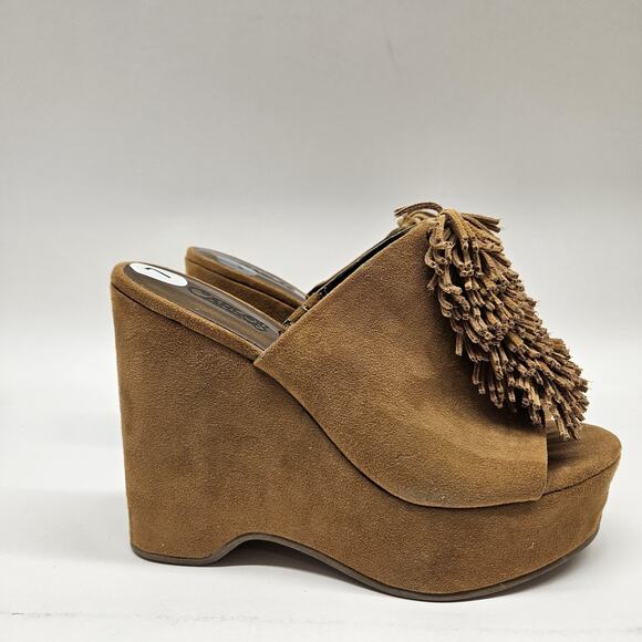 Carlos Santana Wedge 7M Slide Sandal Tan Brown Suede Boho Western 5"H NOS - Picture 3 of 6
